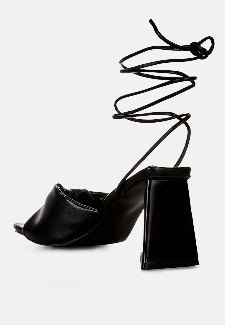 Primavera Ruched Triangular Heel Lace Up Sandal