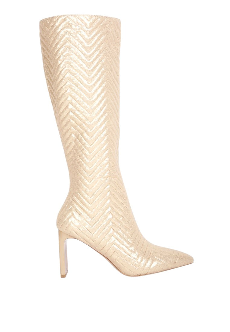 Prinkles Quilted Italian Block Heel Calf Boots