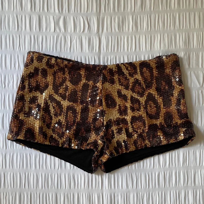 Women's print leopard shorts with sequin detail for summer outings
