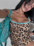 Women's print leopard tank top with sequins, stylish for casual outings