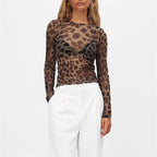 Women's sheer print leopard shirt, stylish for casual outings