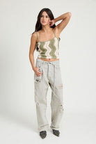 Women's Shirts - Cropped Tops Printed Crochet Top