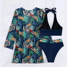 Women's printed halter neck swim set with tropical pattern, perfect for beach outings