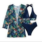 Women's printed halter neck swim set with tropical print for beach outings