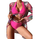 Women's printed halter neck swim set in pink for beach outings
