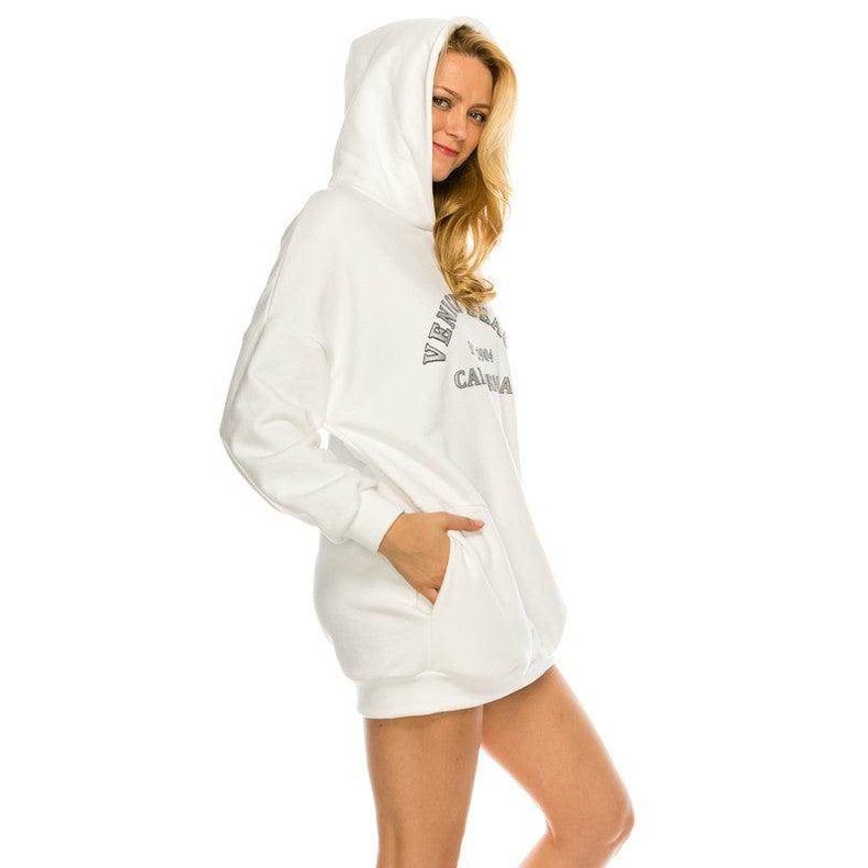 Andante USA printed hoodie dress women in white with side pockets for a stylish and comfortable fit