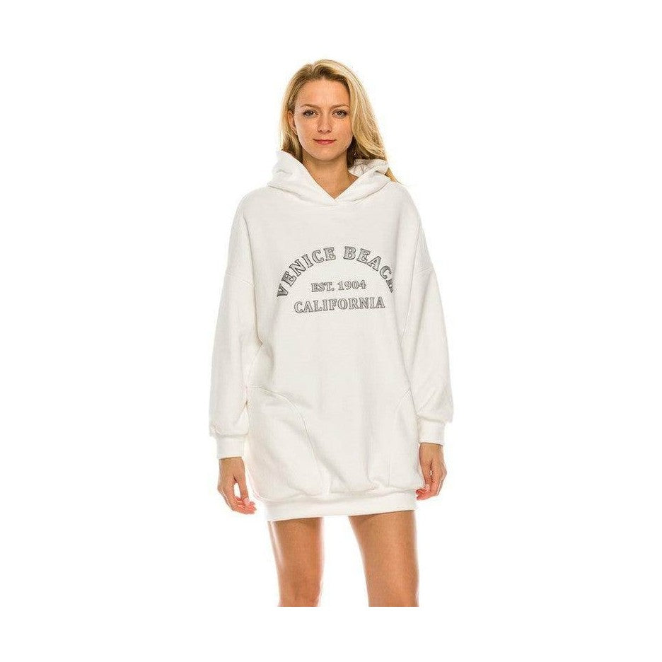 Andante USA printed hoodie dress women in white with Venice Beach graphic and relaxed fit