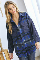 Davi & Dani printed long sleeve jacket in blue with button-up front and two chest pockets