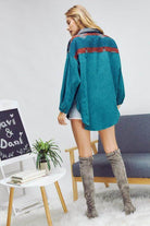 Davi & Dani printed long sleeve jacket in teal with stylish design for trendy women