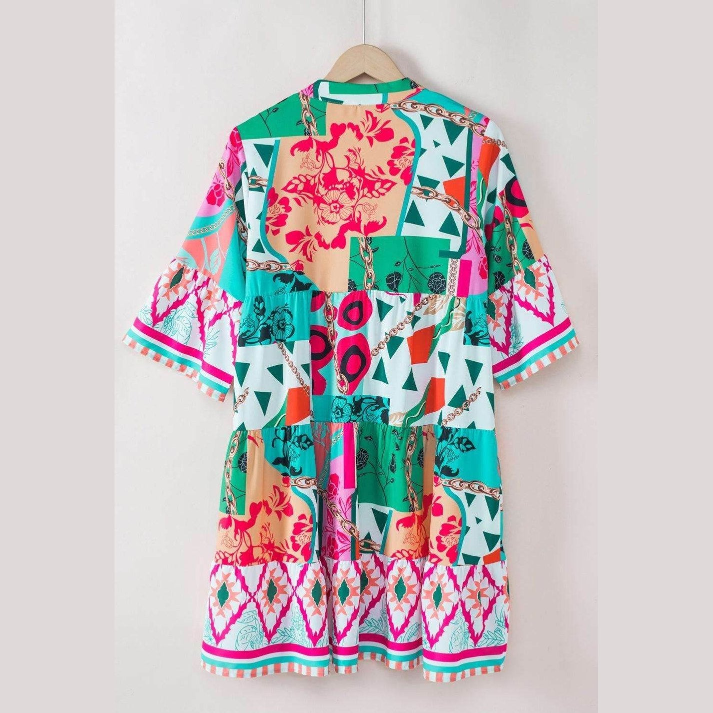 Printed Surplice Half Sleeve Mini Dress - VacationGrabs
