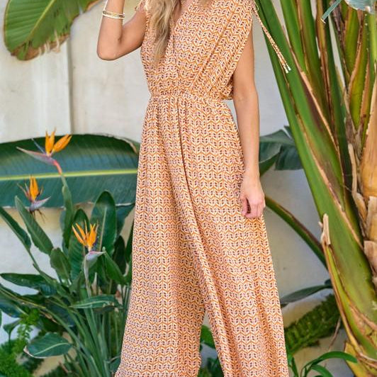 Women's Jumpsuits & Rompers Printed V Neck Sleeveless Jumpsuit