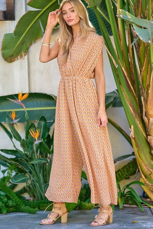 Women's Jumpsuits & Rompers Printed V Neck Sleeveless Jumpsuit