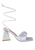 Pristine Satin Strap Triangular Block Heel Sandals
