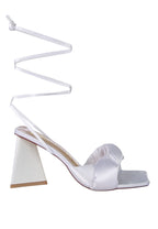 Pristine Satin Strap Triangular Block Heel Sandals