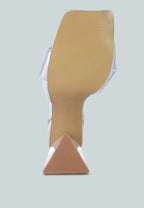Pristine Satin Strap Triangular Block Heel Sandals