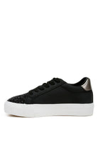 Women's black sneakers with glitter accents, stylish for casual wear