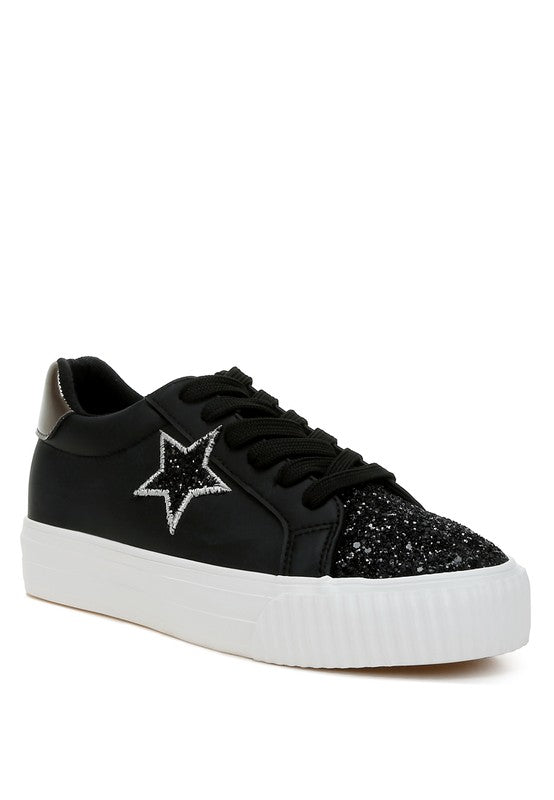 women's black glitter sneakers, stylish for casual outings