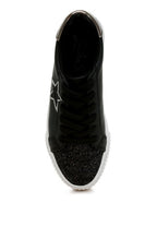 Women's black sneakers with glittery star design for casual wear