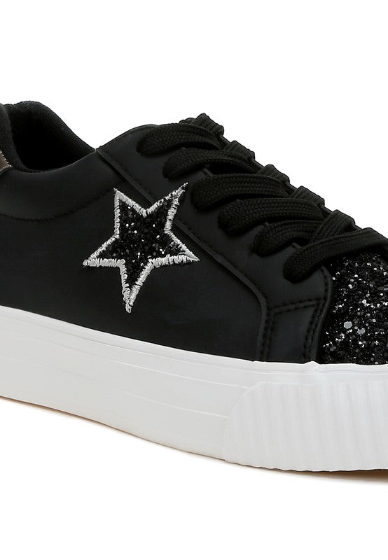 Women's black sneakers with star design for casual wear