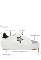 Women's white platform sneakers with glitter star detail and lace-up style