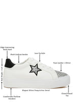 Women's white platform sneakers with glitter star detail and lace-up style