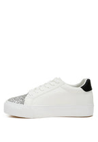 Women's white sneakers with silver glitter accents for casual wear