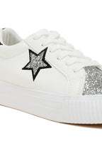 Women's white sneakers with silver glitter accents for casual wear