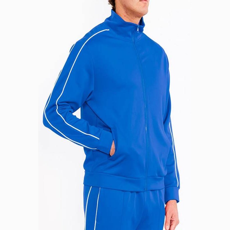 Men's blue activewear jacket, comfortable polyester for workouts