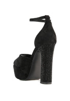 Women's black studded suede block heel sandals for stylish occasions