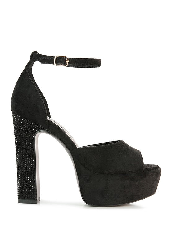 Women's black studded suede block heel sandals for stylish occasions