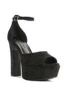 Women's black studded suede block heel sandals for stylish occasions