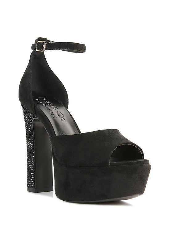 Women's black studded suede block heel sandals for stylish occasions