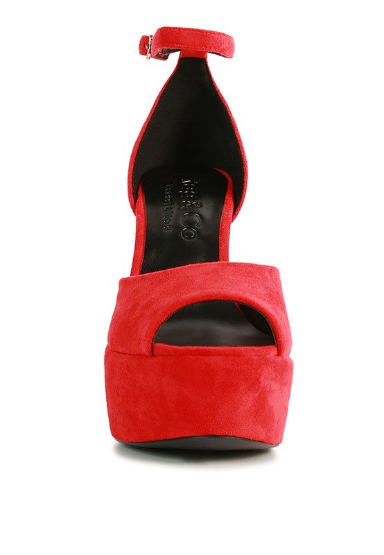 Red studded suede block heel sandals for women's stylish outings