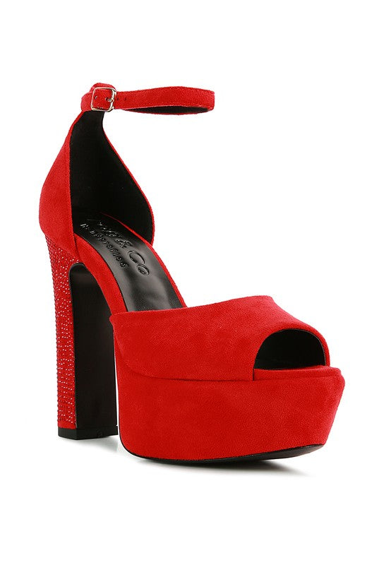 Rag Company red studded suede block heel sandals for stylish women's wear