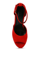 Women's red studded suede block heel sandals for stylish occasions