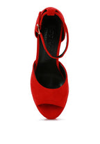 Women's red studded suede block heel sandals for stylish occasions