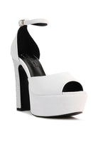 Women's white studded suede block heel sandals for stylish occasions