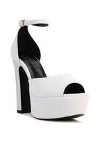 Women's white studded suede block heel sandals for stylish occasions