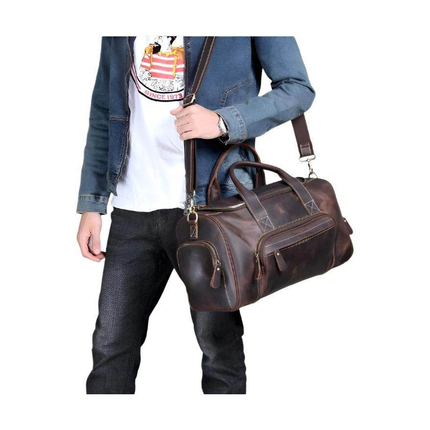 Leather duffel bag for men, ideal for professional business travel bag with adjustable strap