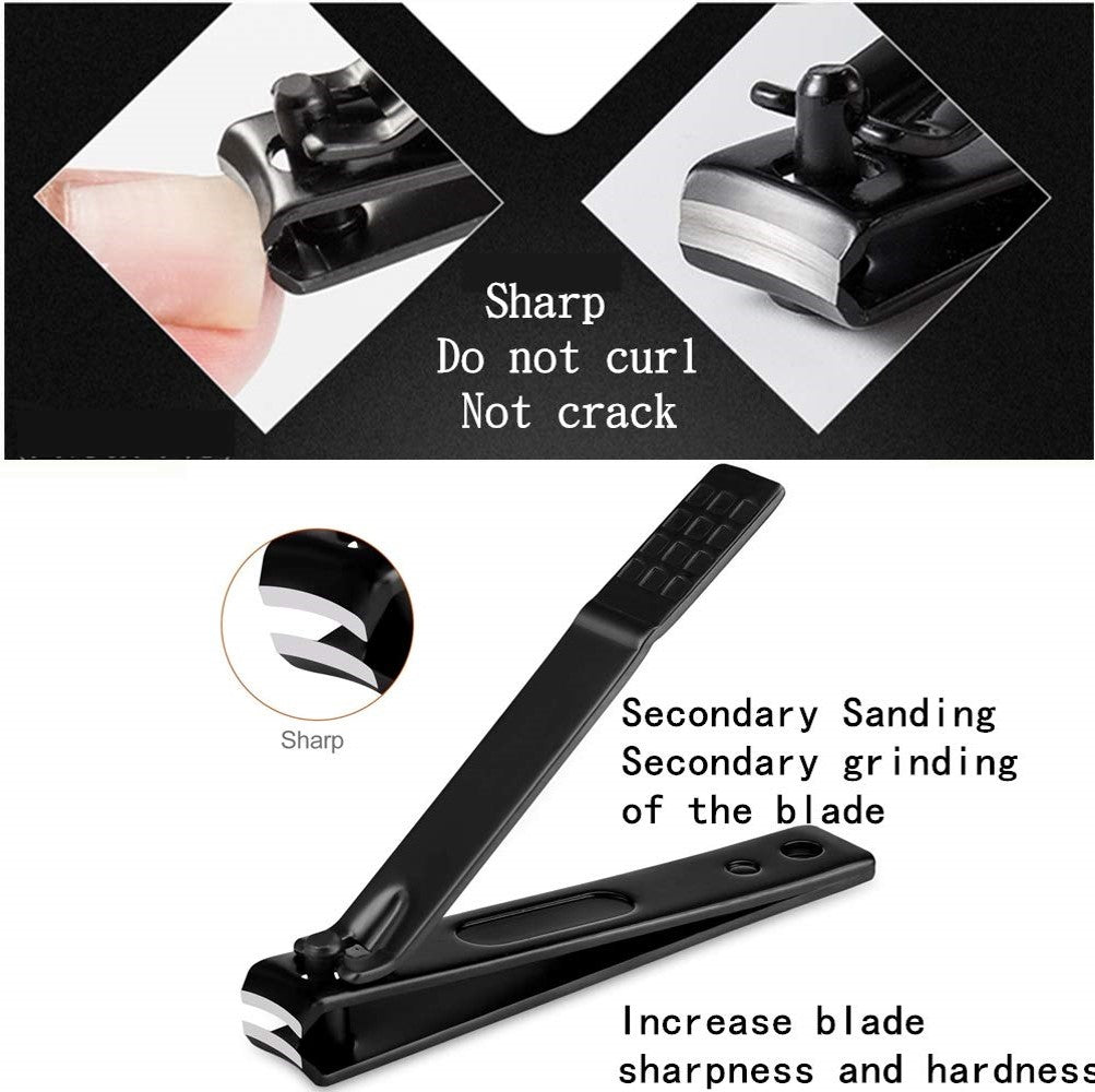 Professional nail grooming set for men featuring sharp black nail clippers with secondary sanding for precise trimming