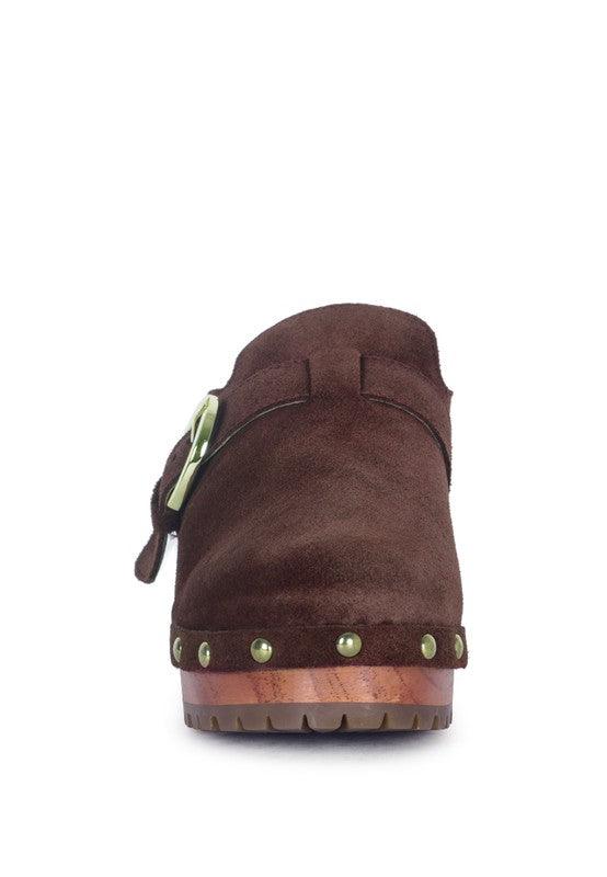 Women's Shoes - Sandals Prunus Buckled Suede Round Toe Mule Clogs