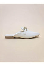Stylish pu leather mules for women featuring a decorative bow and slip-on design