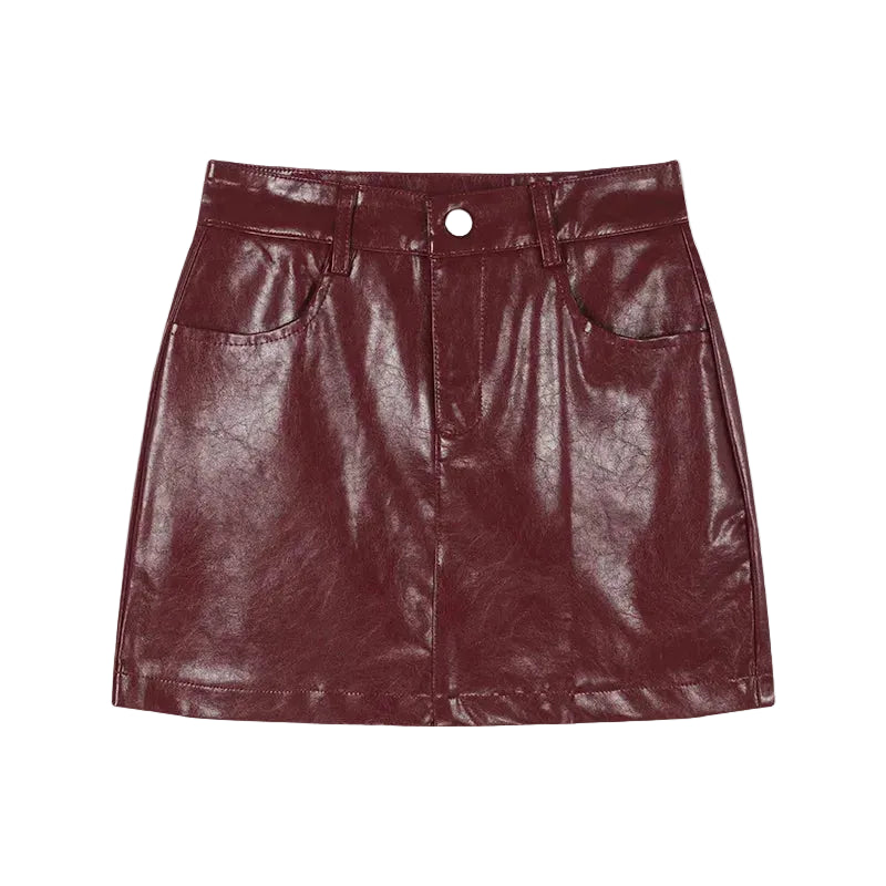 Women's burgundy leather skirt mini for stylish casual outfits