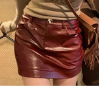 Women's burgundy leather skirt mini for stylish casual wear