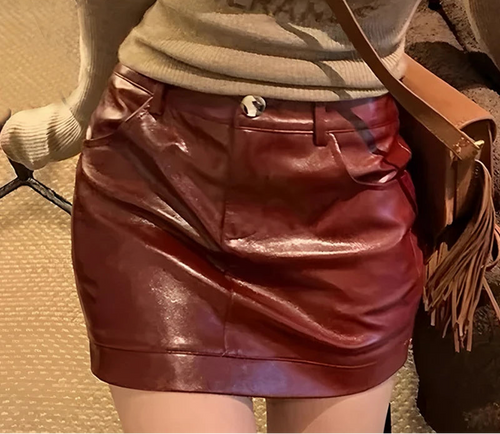 Women's burgundy leather skirt mini for stylish casual wear