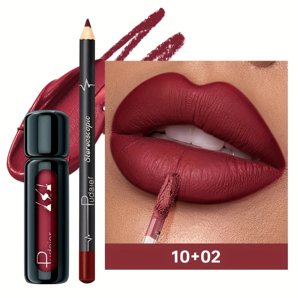 Lip liner and liquid lipstick set for defined lips with lip liner