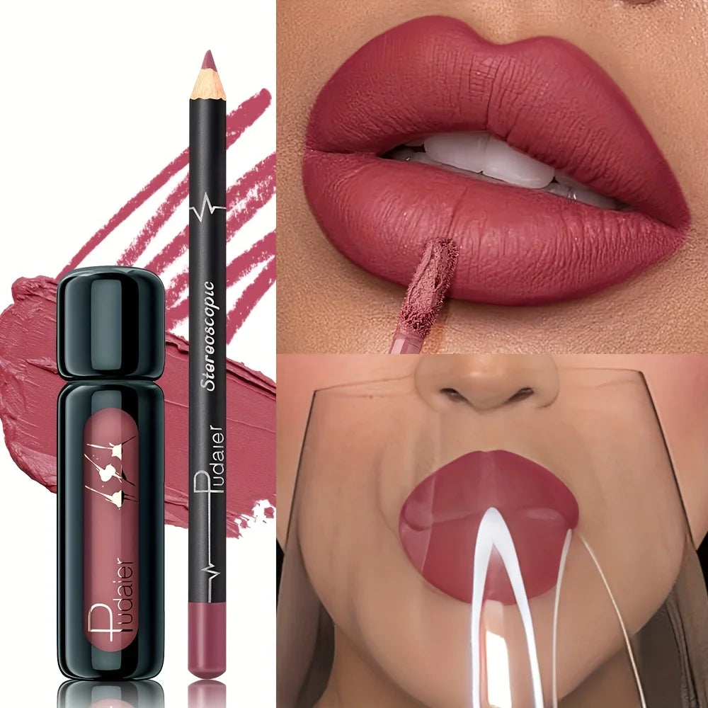 Pudcoco lip product set with lips and lip liner for long-lasting color