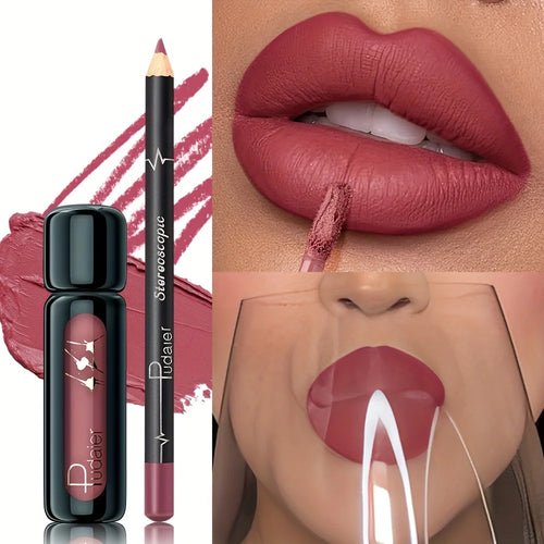 Pudcoco lip product set with lips and lip liner for long-lasting color