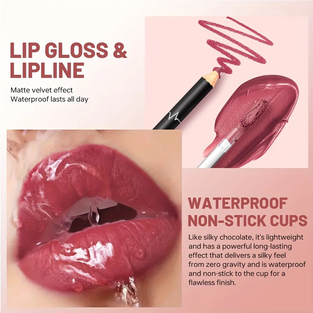 Lip gloss and lip liner in soft pink for flawless lips with lip liner
