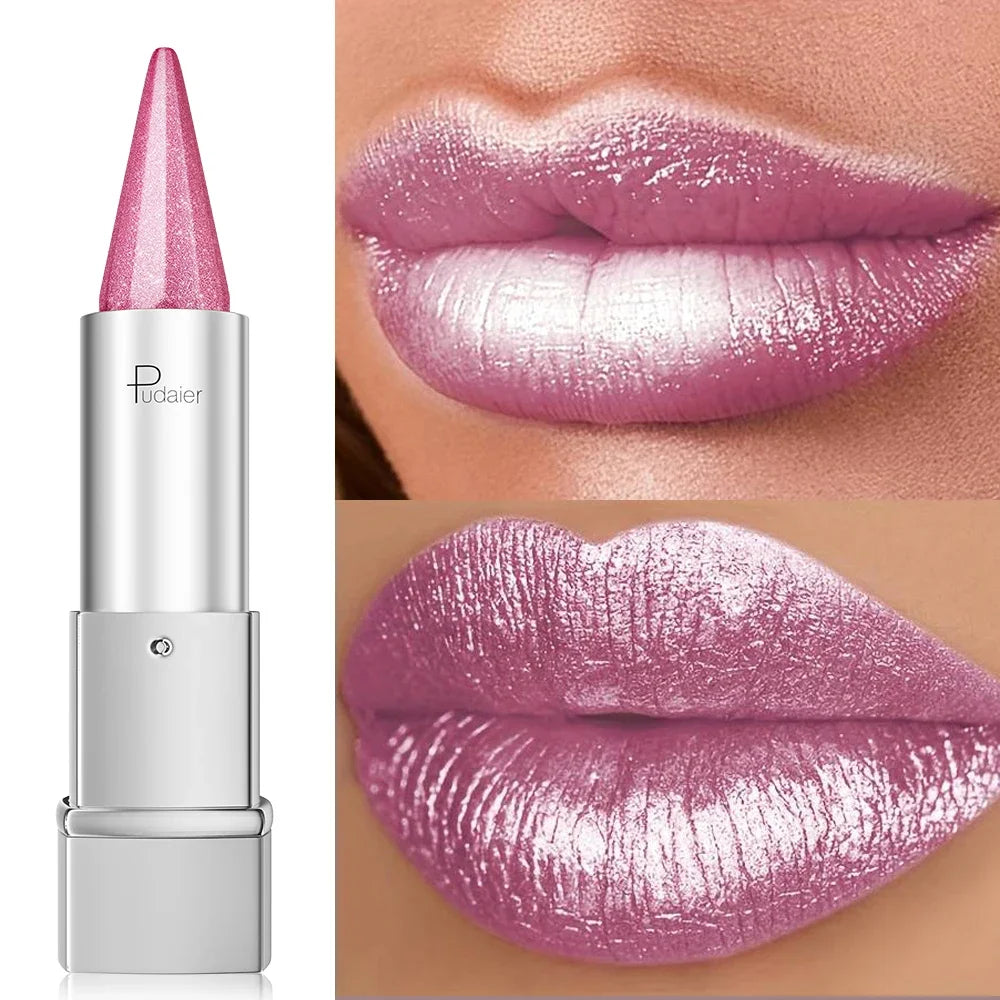 Pudaier long lasting lipstick in sparkling pink for all-day wear